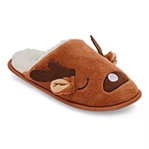 NWT North Pole Reindeer Slip-On Slippers, Brown Size M New w/Tag
